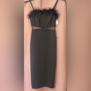 New nwt size XS crystal Doll  Elegant Black Strapless Dress with Feather Detail